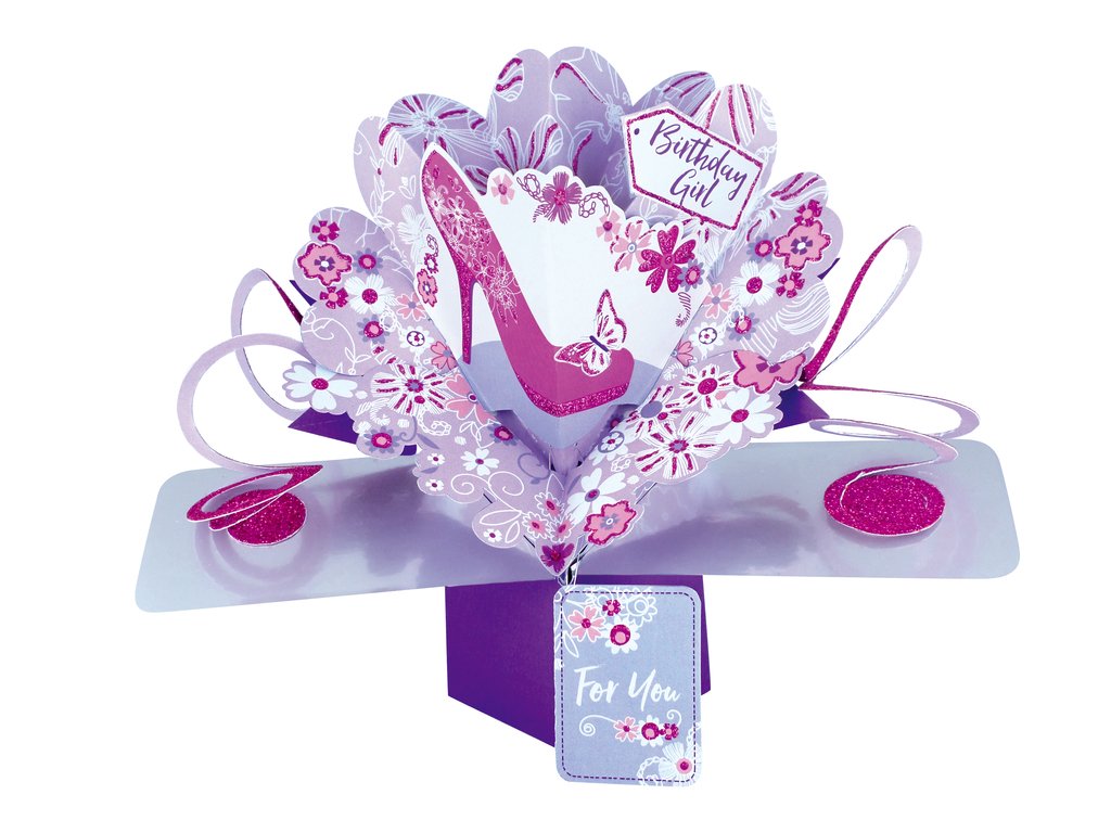 'Birthday Girl' Pink Shoe & Flowers Pop Up