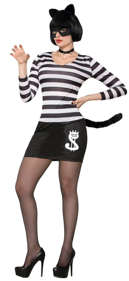 Bristol Novelty 78162 Cat Burglar Costume set | For Women | Black and white Female, UK Size 10-14