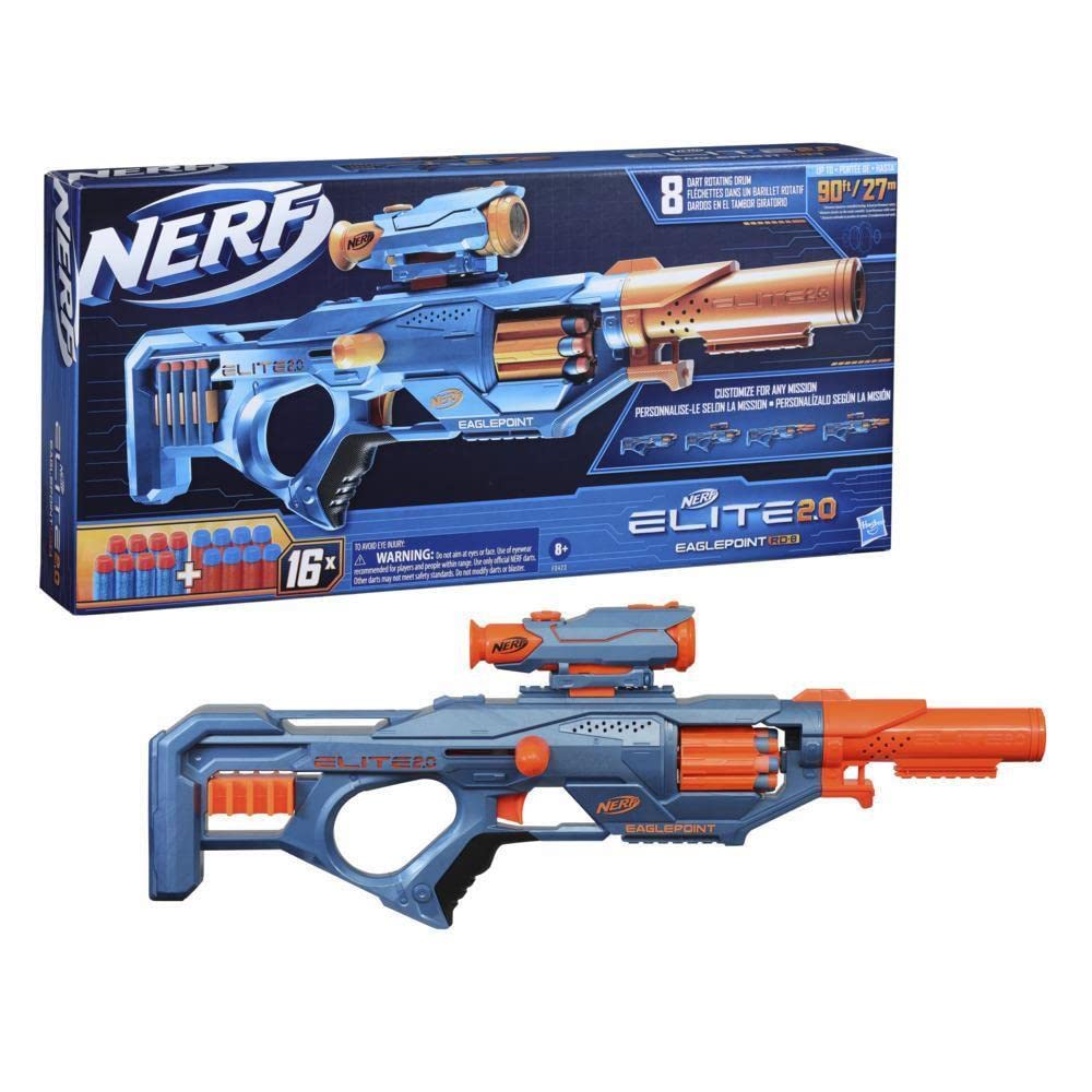 Hasbro Nerf Elite 2.0 Eaglepoint RD-8 Blaster - 8-Dart Drum, Detachable Scope and Barrel, 16 Nerf Darts, Bolt Action