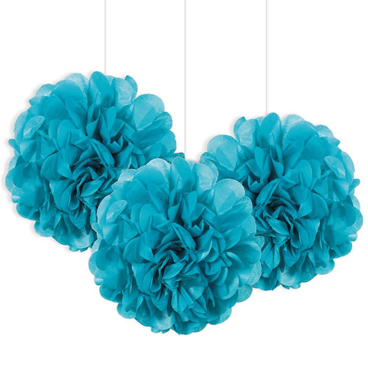 Unique Party - 23cm Small Teal Tissue Paper Pom Poms, Pack of 3