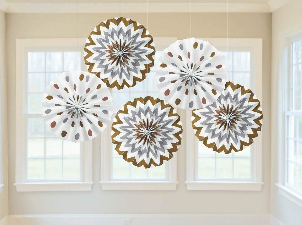 Amscan Mixed Metals Dots and Chevron Paper Fans 20cm /5