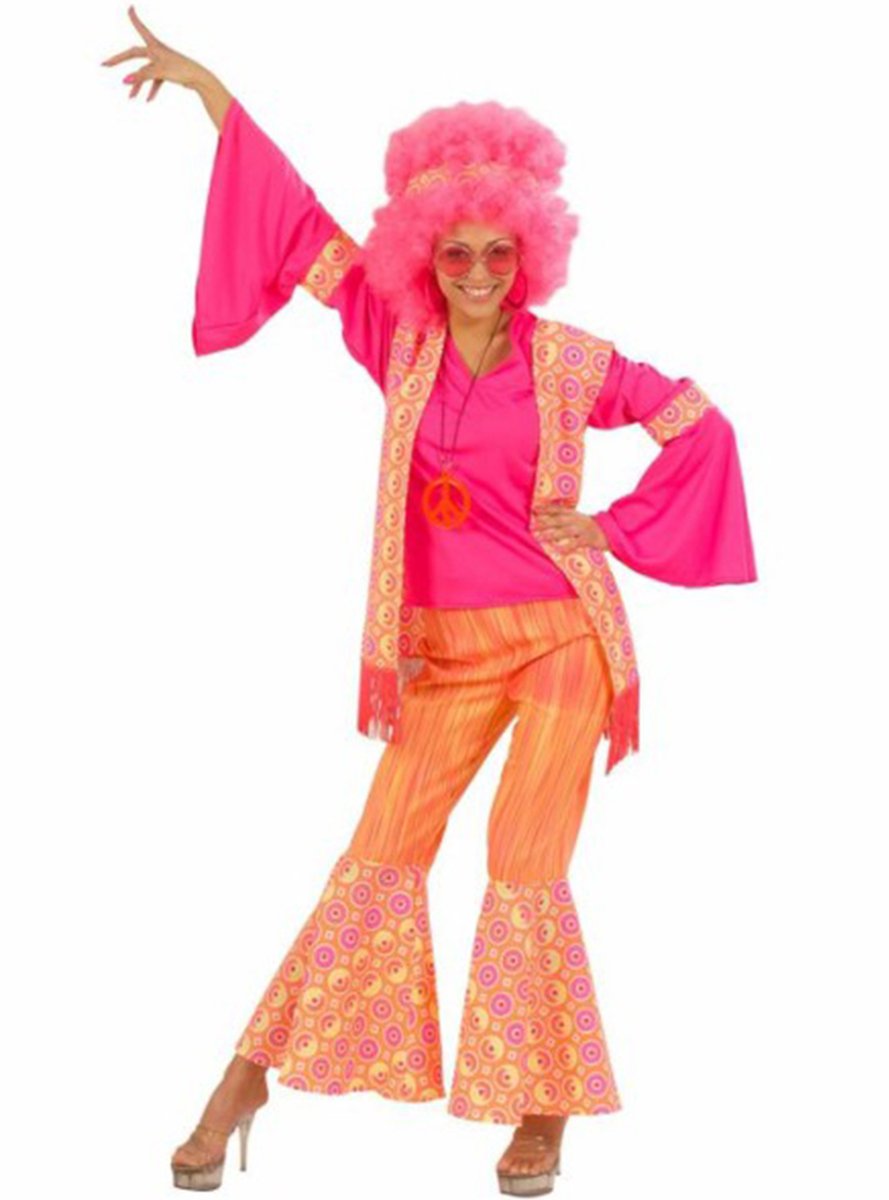 Ladies Hippie Woman (Orange/Pink) Costume Extra Large UK 18-20 for 60s 70s Hippy Fancy Dress