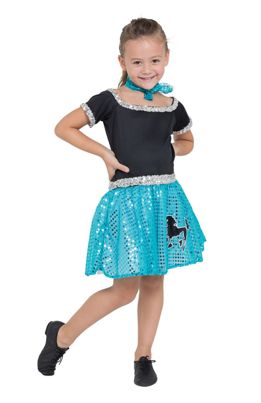 Bristol Novelty Child's Rock and Roll Dress, Black/Silver/Turquoise, Small