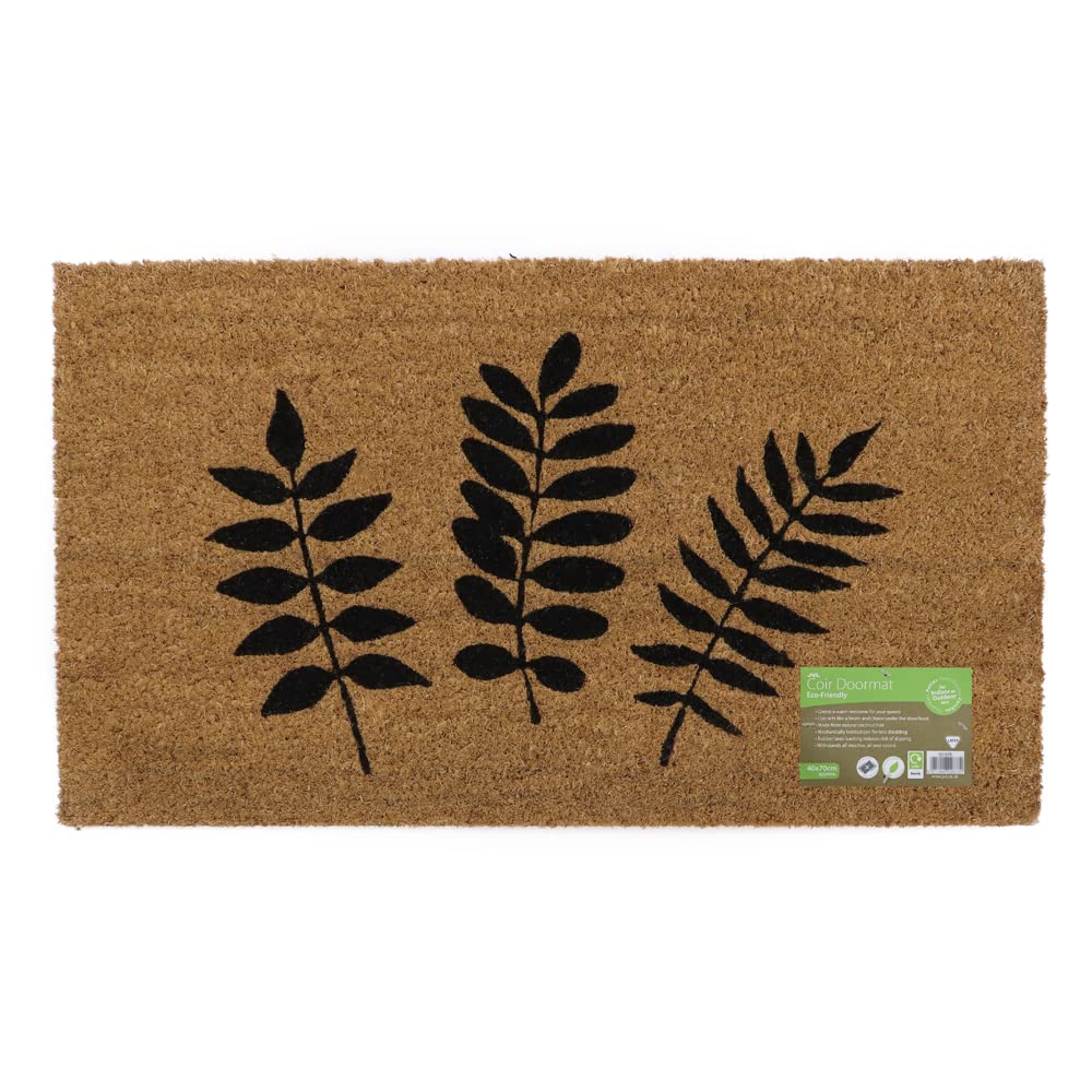 JVL Eco-Friendly Latex Backed Coir Door Mat, Foliage, Natural, 40 x 70 cm Approx., 02-871