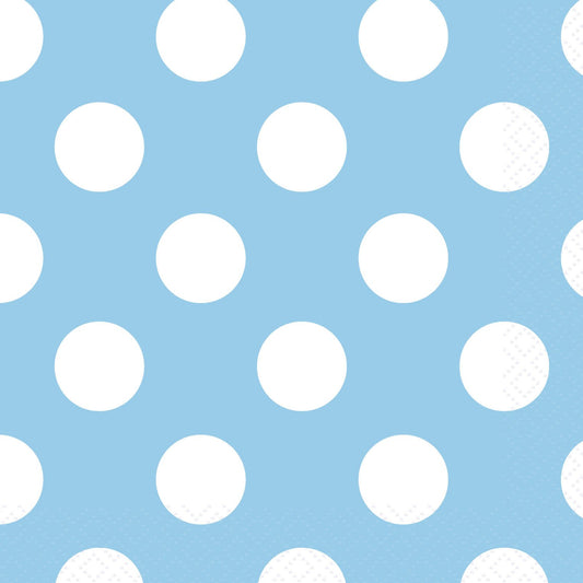 Unique Party - 5" Baby Blue Polka Dot Paper Napkins, Pack of 16