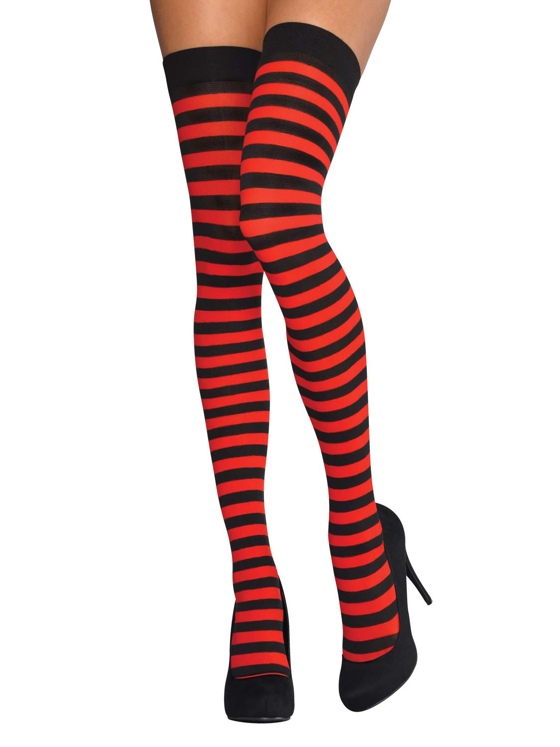 Amscan - Adult Ladies Thigh High Black/Red Candy Striped Stockings