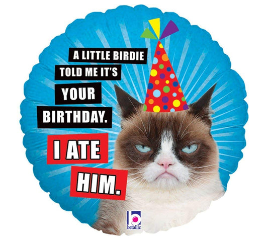 Betallic 18" Birthday Foil Balloon Grumpy Cat I Ate It Holographic, Multicolor