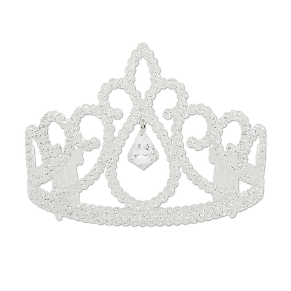 Bristol Novelty Glitter Tiara with Diamond, Girls, White, One Size