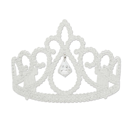 Bristol Novelty Glitter Tiara with Diamond, Girls, White, One Size