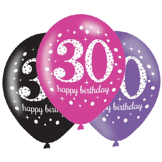 Amscan - Pink Sparkling Celebration 30th Birthday 11 Inch Latex Balloons 6 Pack