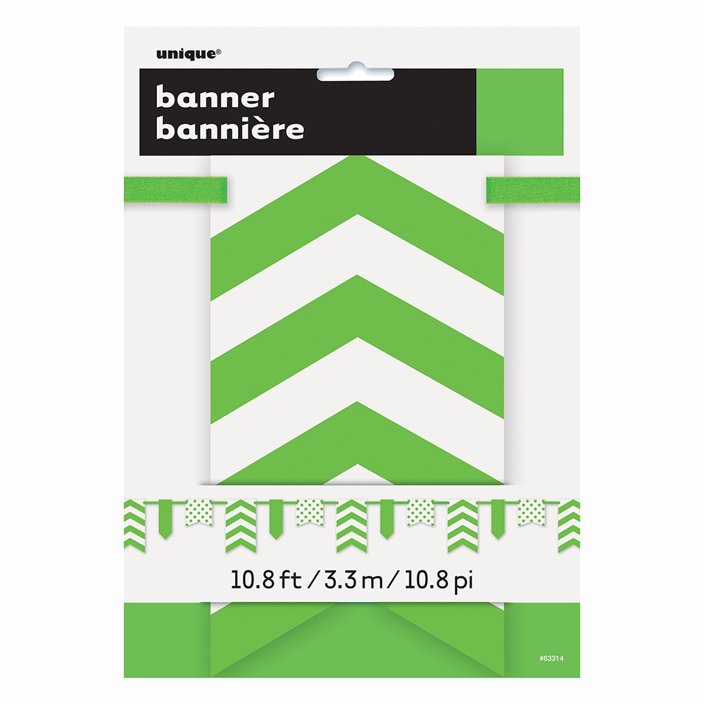 Lime Green Dots and Stripes Paper Pennant Banner, 12 ft