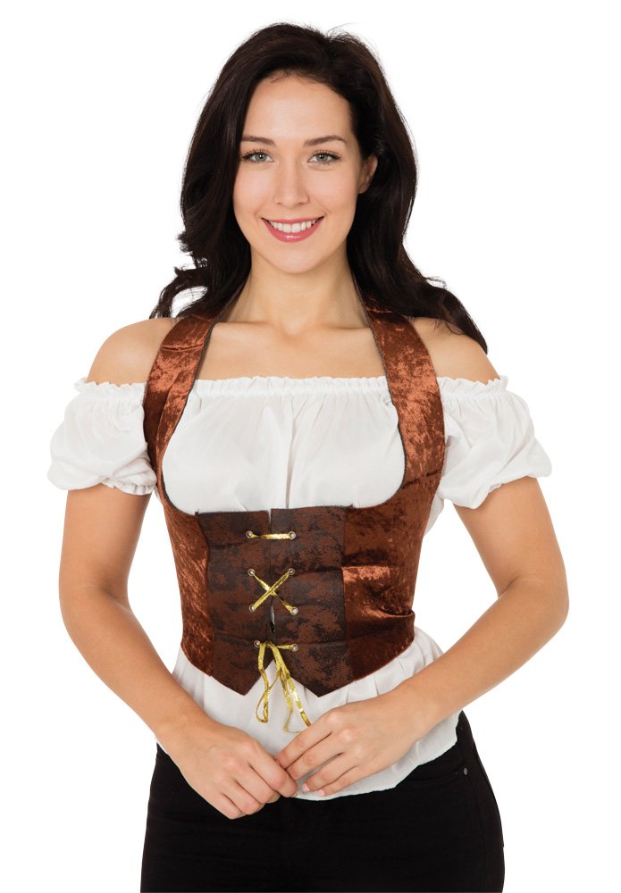 Bristol Novelty Velvet Corset Brown, Size 10-14