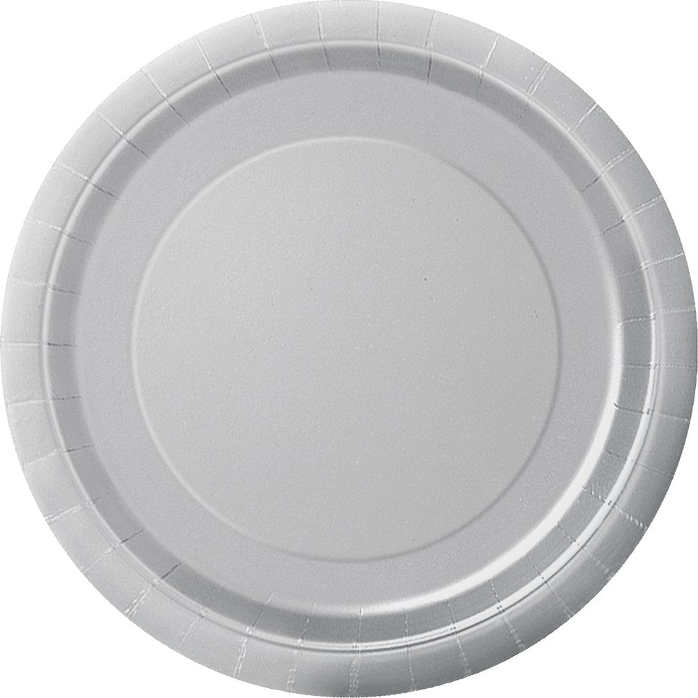 Unique Solid 7" Round Dessert Plates | Classic Silver Color Theme | 8ct, Pack of 8