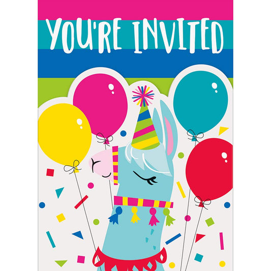 Unique 73234 Llama Party Invitation Cards | 8 Pcs, Multicolour