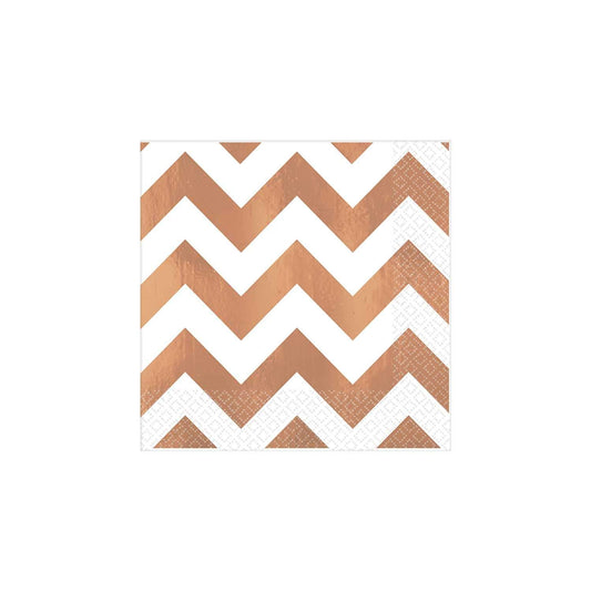 Amscan Rose Gold Chevron Premium Hot Stamped Beverage Napkins 25cm /16