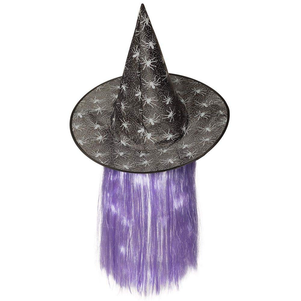 Boland Witch Hat with Hair, Black/White, One Size