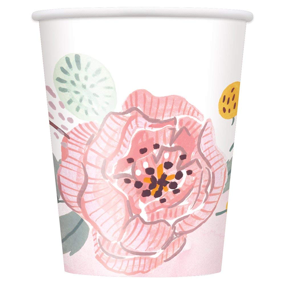 Unique 9oz Paper Party Cups | Printed Floral Design | 8ct, Pink, 8 Count