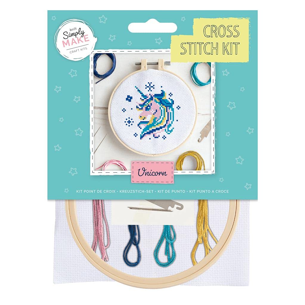 Simply Make Cross Stitch Kit - Unicorn Design for Kids and Adults, Including Hoop, Embroidery Thread, Fabric and Needle - Perfect for Adult Crafts and Beginners - Starter Cross Stitch Craft Kit