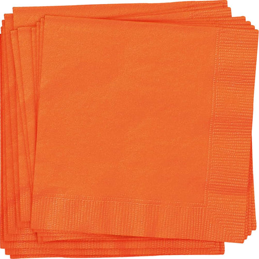 Unique Solid Beverage Napkins | Pumpkin Orange Color Theme | 20ct, 20 Count