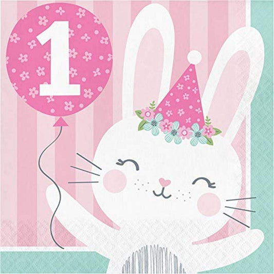 Creative Party bunny party Pink 1st Birthday 2-Ply Lunch Paper Napkins