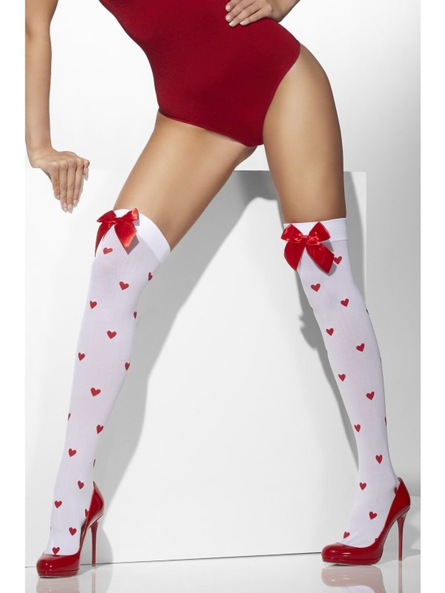 Smiffys Red & White Heart Pattern Thigh Highs