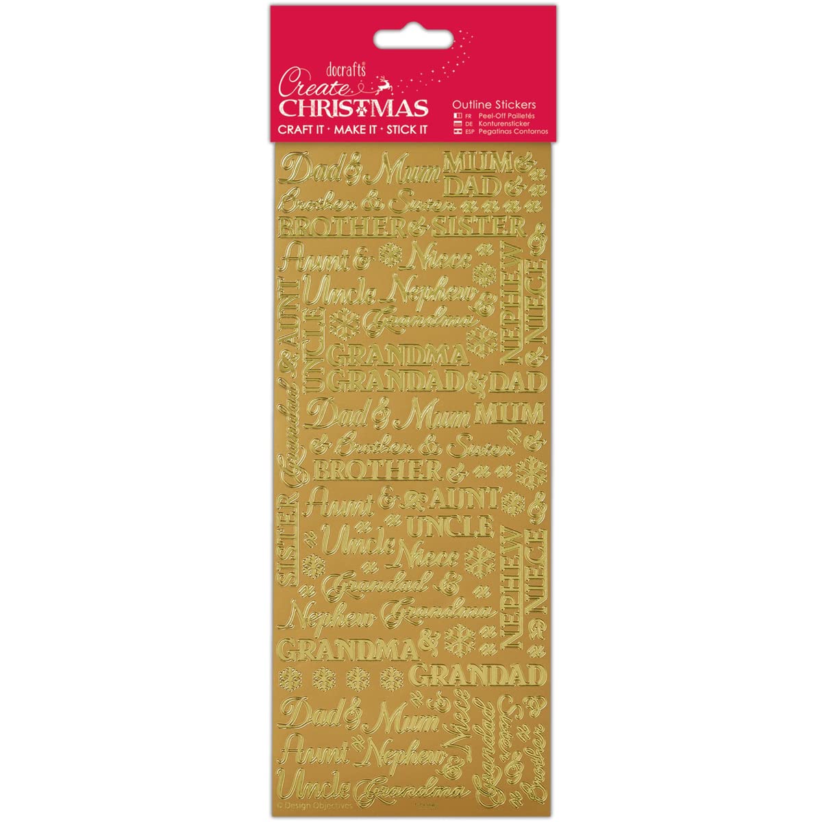 Docrafts "Traditional Xmas Relations" Outline Stickers, Wood, Gold, 29 x 11 x 0.2 cm