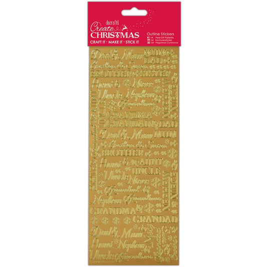 Docrafts "Traditional Xmas Relations" Outline Stickers, Wood, Gold, 29 x 11 x 0.2 cm