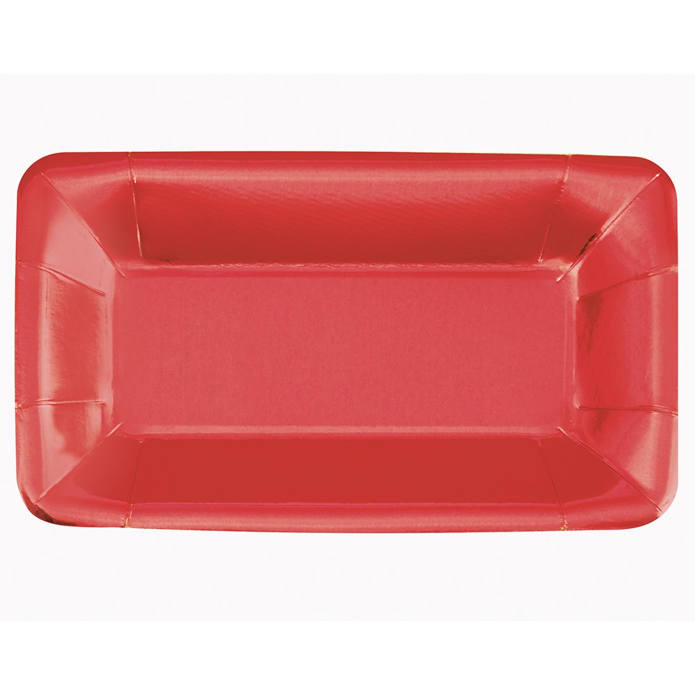 Foil Red Rectangular Paper Appetiser Plates, Pack of 8