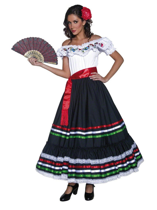 Smiffys Deluxe Authentic Western Sexy Senorita Costume, Black, White, L - UK Size 16-18