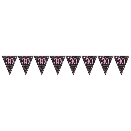 Adult Pink Celebration 30th Birthday Plastic Pennant Bunting