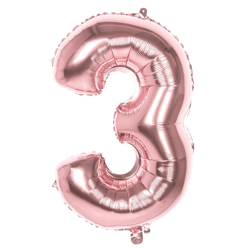 Boland Balloon Number '3' (86cm), Pink, Colour Rose Gold, 86 cm, 22043, 3 (EU)