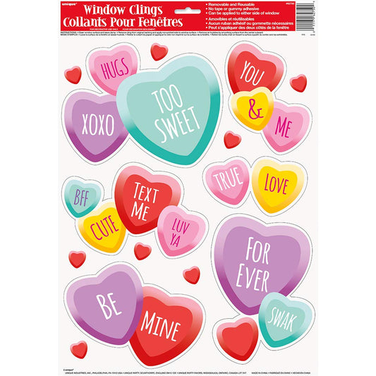 Unique Party - Candy Hearts Valentine Window Cling Sheet