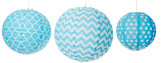 Caribbean Blue Dots and Chevron Round Lanterns 24cm /3