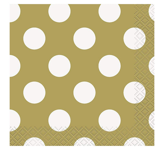 Unique Party - 5" Gold Polka Dot Paper Napkins, Pack of 16