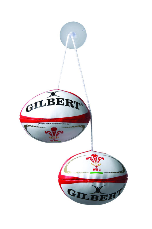 Gilbert Wales Dangle Set Foam Filled Rugby Balls With String and Suction Cup. - Multicoloured, One Size