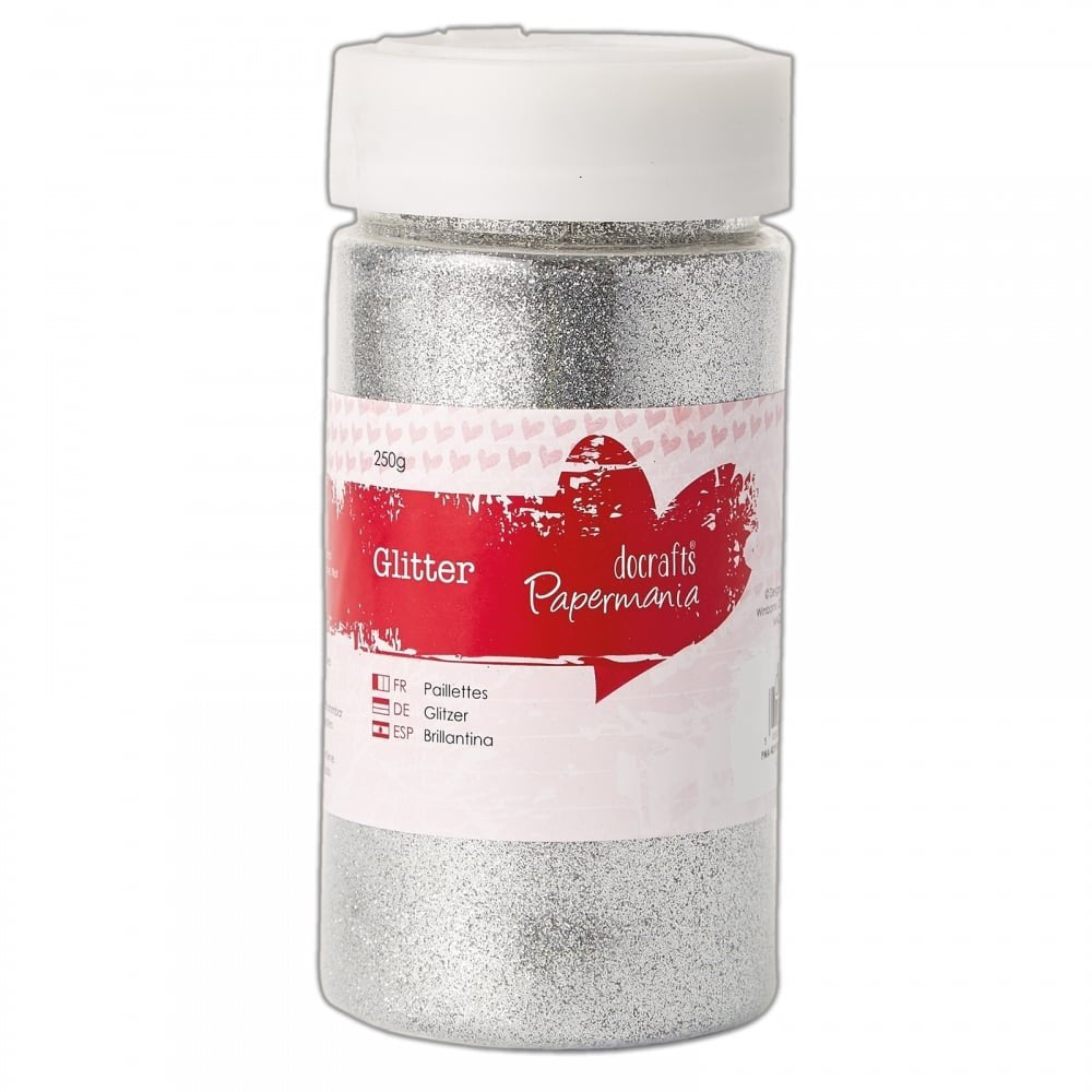 Papermania docrafts 250g Large Glitter Pot - Silver, 6.66 x 6.66 x 14.02 cm