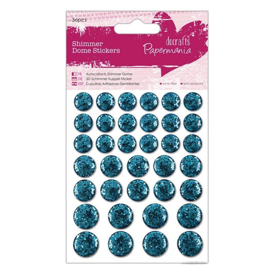 Papermania Shimmer Dome Stickers - Teal - 36 Pieces One Size