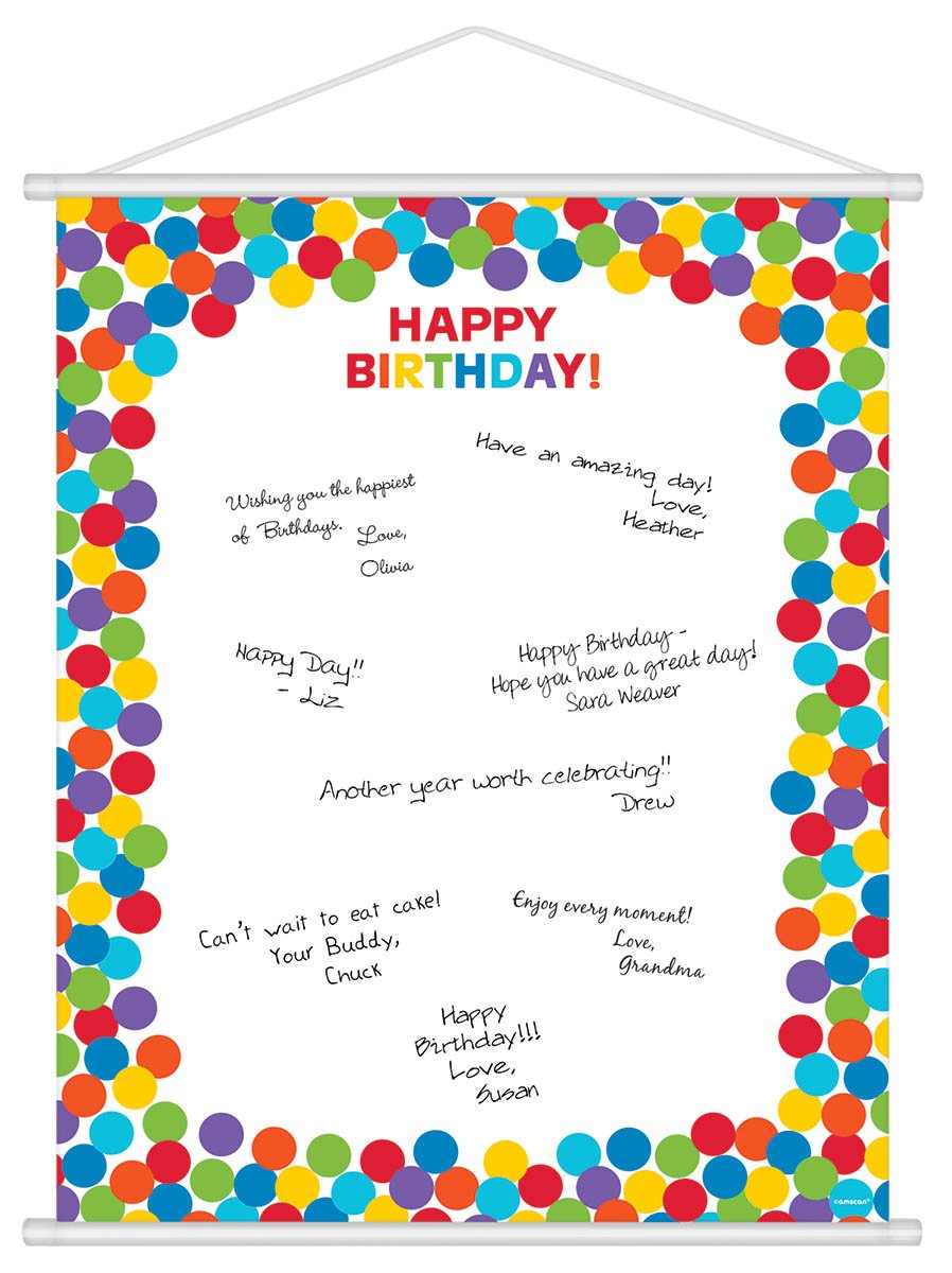 Primary Rainbow Happy Birthday Scroll Sign in Sheet 60cm x 48cm