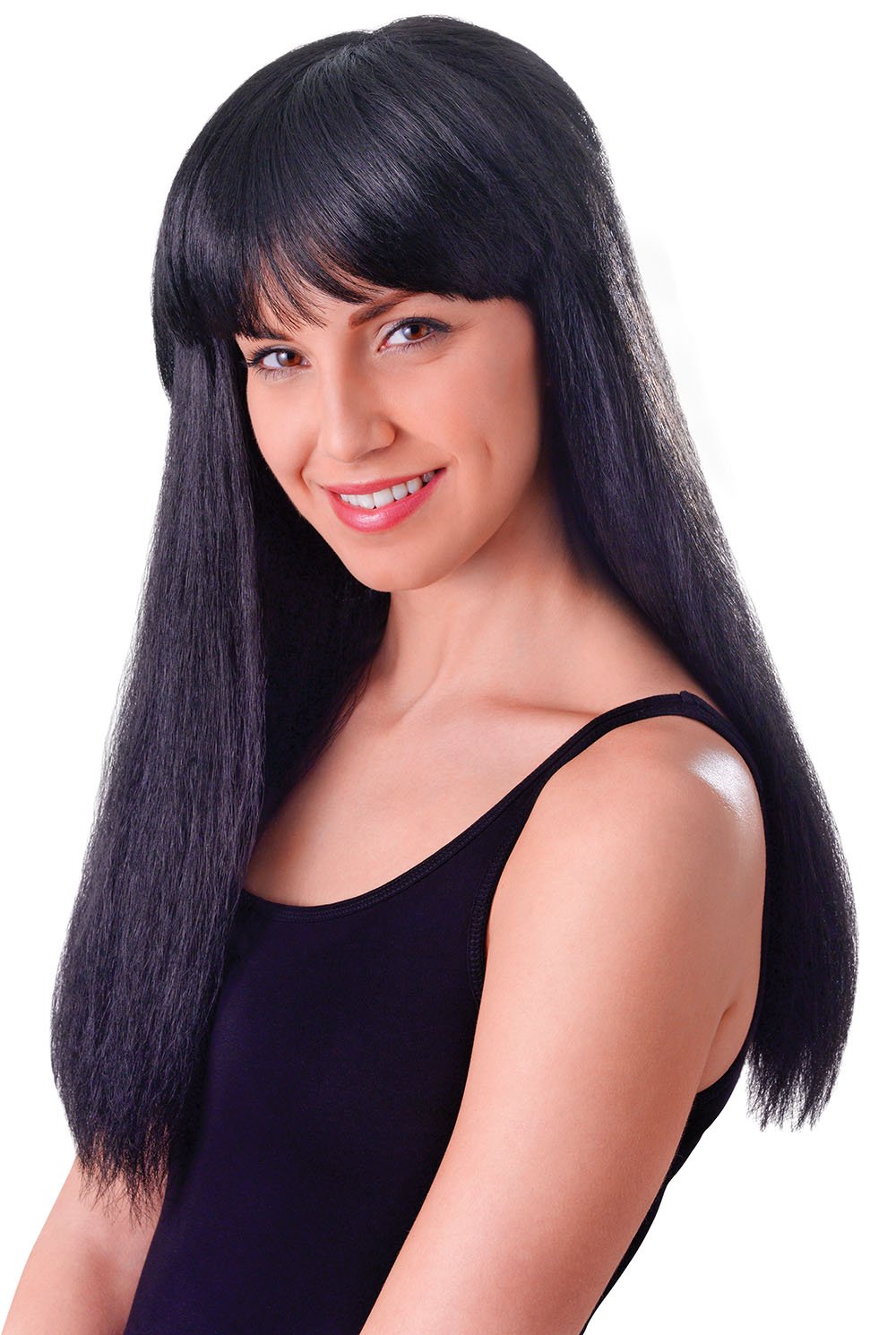 Cher Wig - Long Black Fringe Wig 24" Ladies Fancy Dress