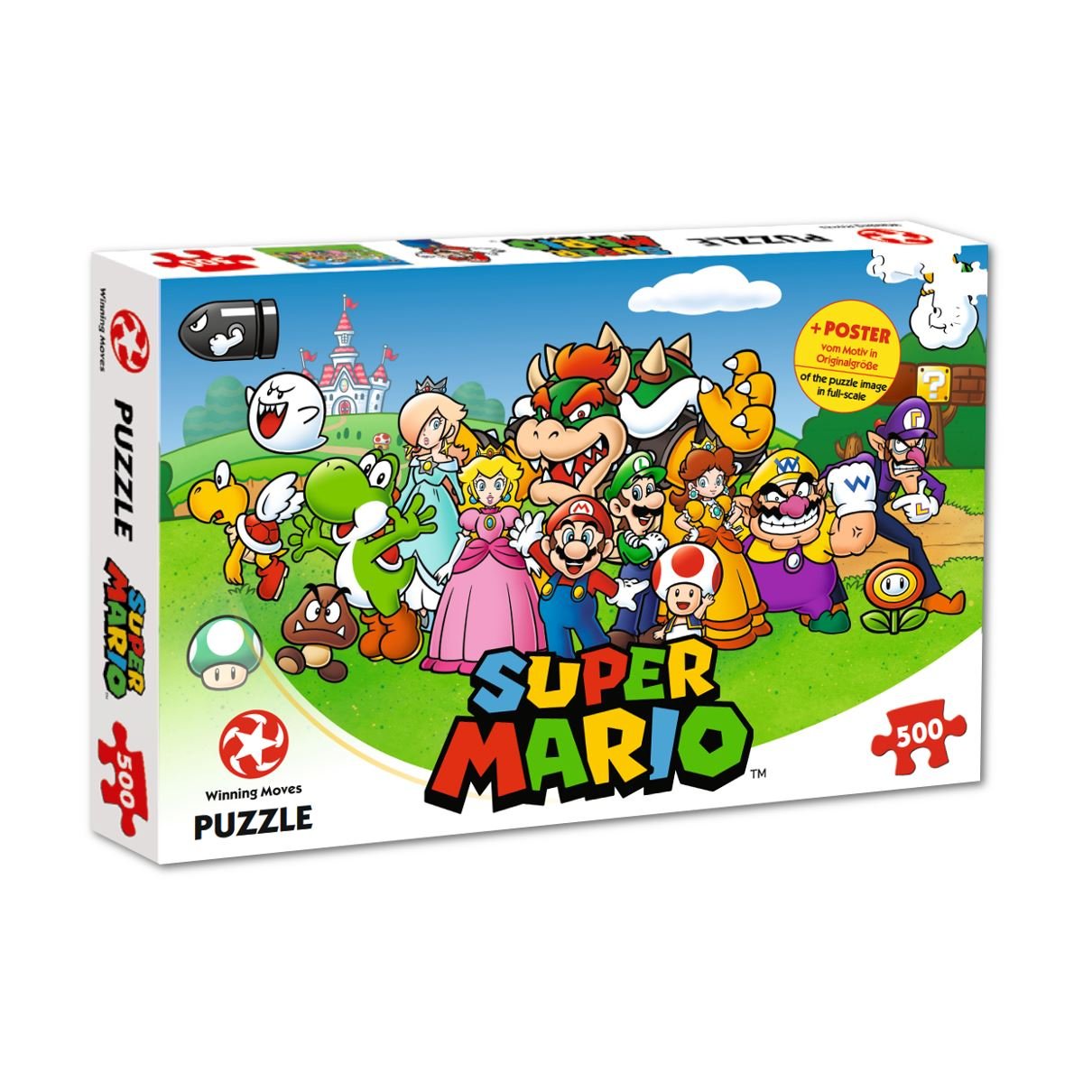 Winning Moves Super Mario and Friends 500 Piece Jigsaw Puzzle Game, piece together Mario, Luigi, Yoshi, Bowser and Toad, gift and toy for ages 10 plus