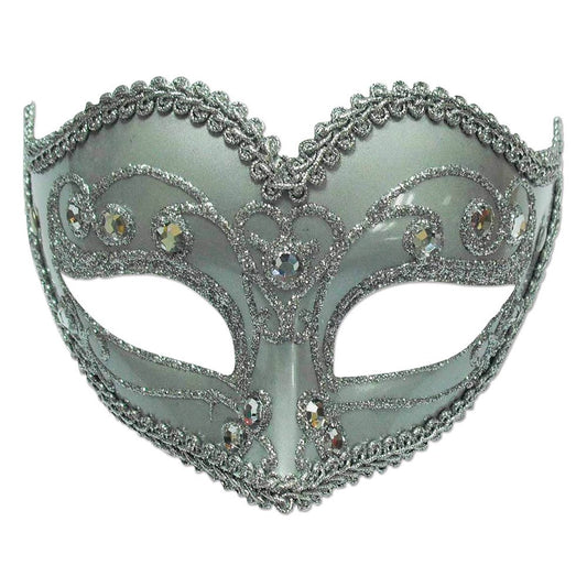 Bristol Novelty Jewelled Party Eye Mask on Headband, PET, Polyester, Paint, Glitter, Acrylic Stone, Silver, One Size