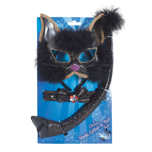 Bristol Novelty DS095 Black Glitter Cat Set, Womens, One Size