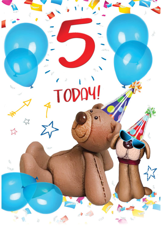 Into the Green Modern Lovable Bear GrandSon Birthday Card, fluted Foil finish & ECO Glitter with envelope