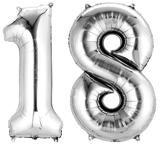 Amscan Number Bunch 18 Supershape Silver Foil Balloons 34"/"86cm -