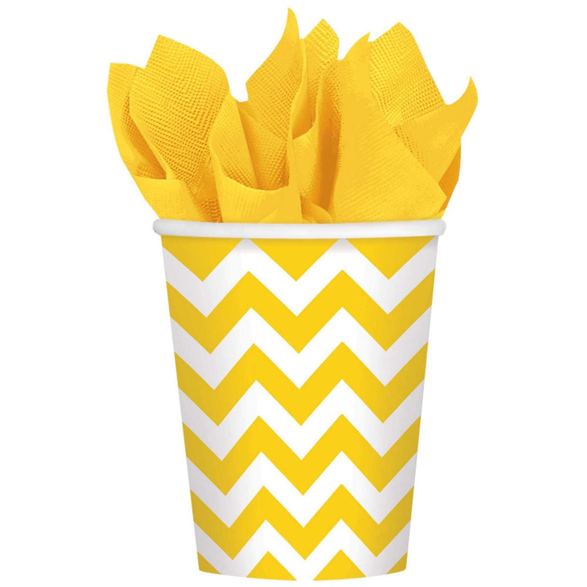 Sunshine Yellow Chevron Paper Cups 266ml /8