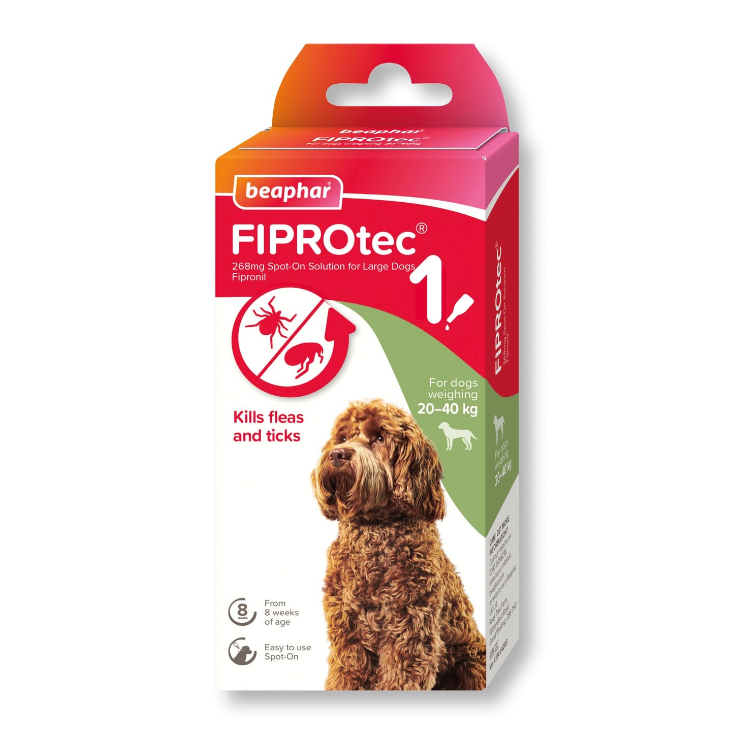 Beaphar | FIPROtec Spot-On for Large Dogs (20-40kg) | Kills Fleas & Ticks | Vet Strength Treatment | 1 Pipette