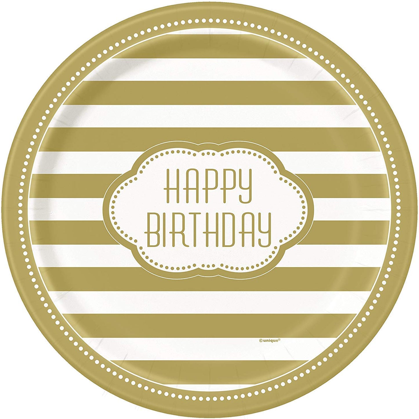 Unique Party - 23cm Golden Birthday Party Plates, Pack of 8