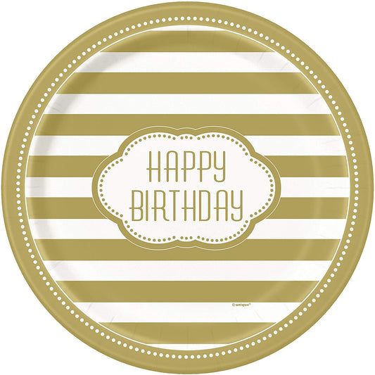 Unique Party - 23cm Golden Birthday Party Plates, Pack of 8