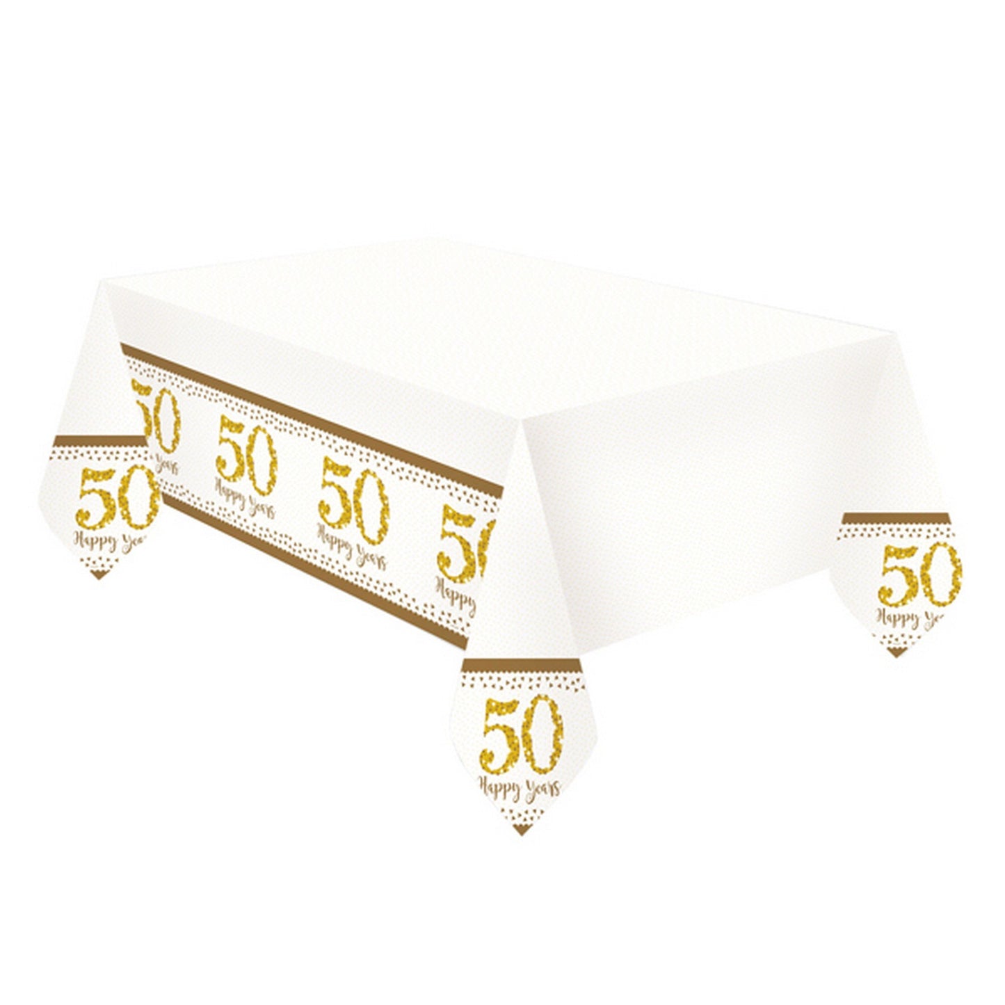 Amscan 50th Plastic Tablecovers 1.2m x 1.8m-1 Pc, Lined, Gold/White, Standard Size