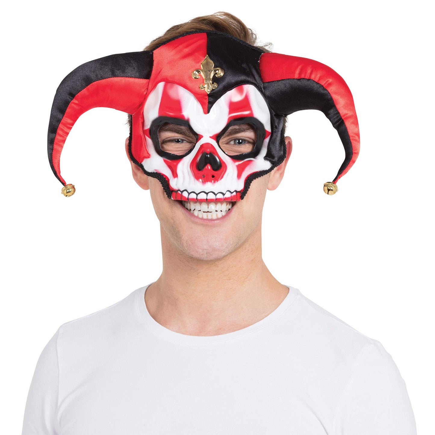 Bristol Novelty EM799 Jester Skull | Multicolor | Pack of 1 mask, red/Black/White